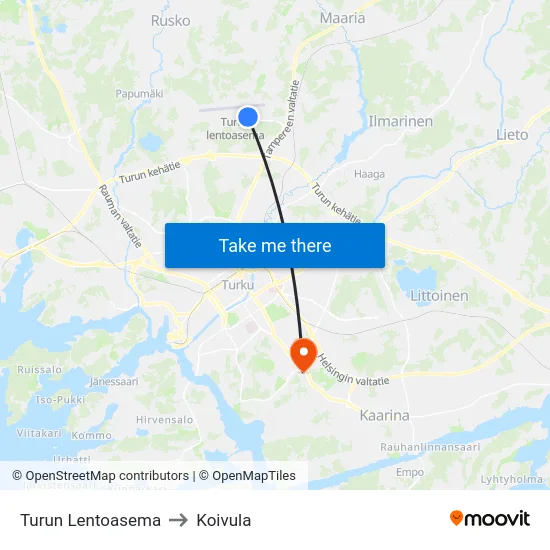 Turun Lentoasema to Koivula map