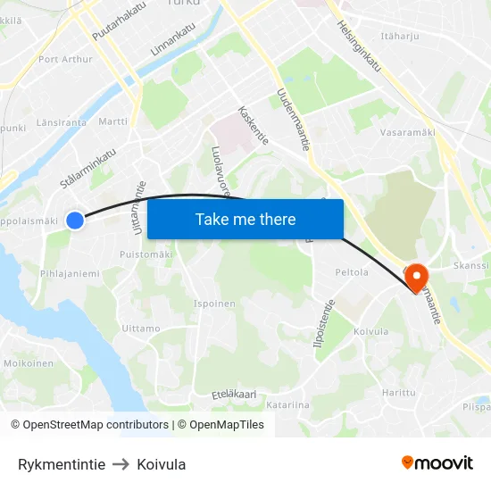 Rykmentintie to Koivula map