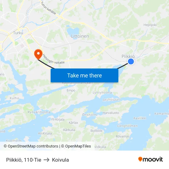 Piikkiö, 110-Tie to Koivula map