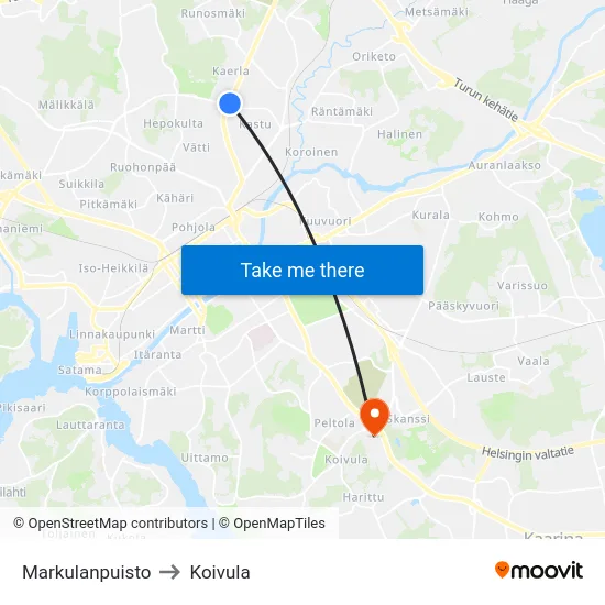 Markulanpuisto to Koivula map