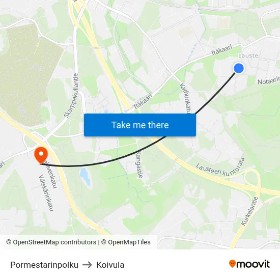 Pormestarinpolku to Koivula map