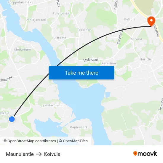 Maunulantie to Koivula map