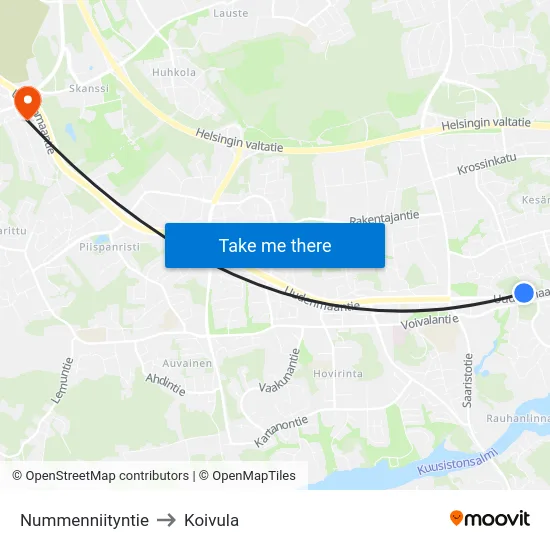 Nummenniityntie to Koivula map