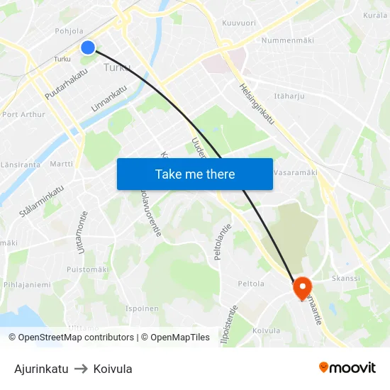 Ajurinkatu to Koivula map