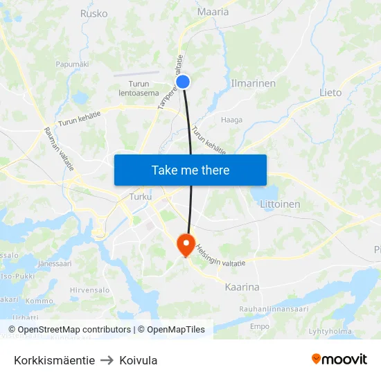 Korkkismäentie to Koivula map