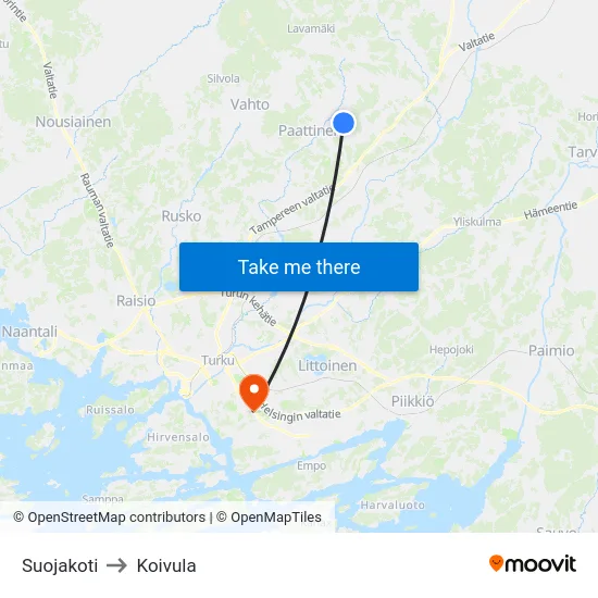 Suojakoti to Koivula map