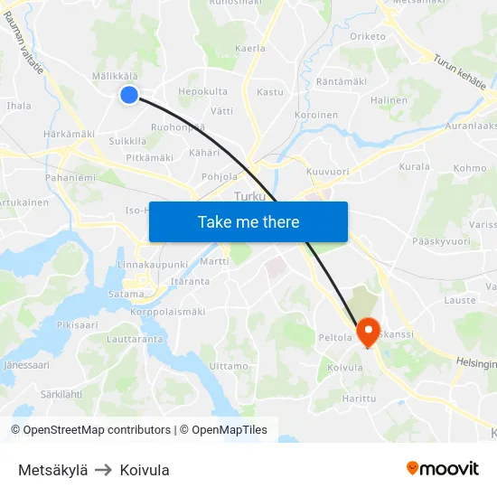 Metsäkylä to Koivula map