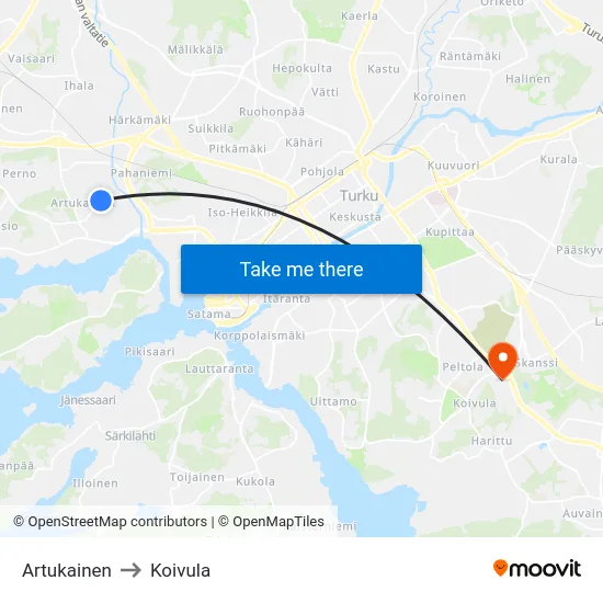 Artukainen to Koivula map