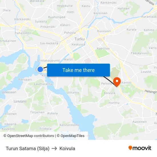 Turun Satama (Silja) to Koivula map