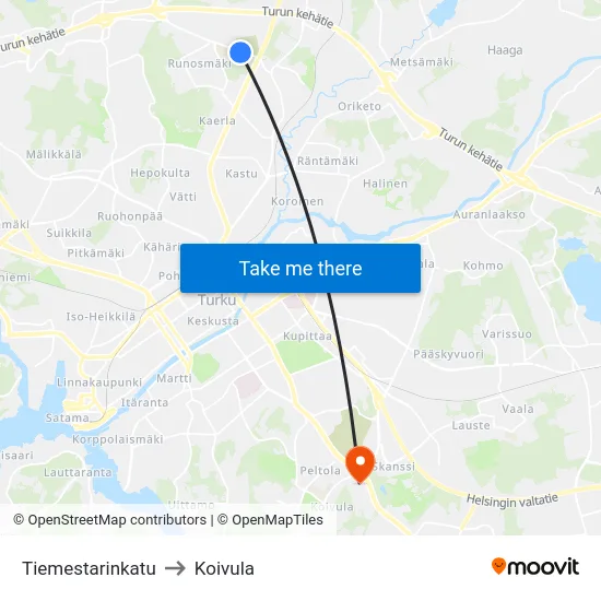 Tiemestarinkatu to Koivula map