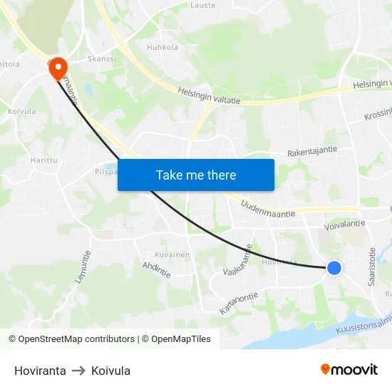 Hoviranta to Koivula map