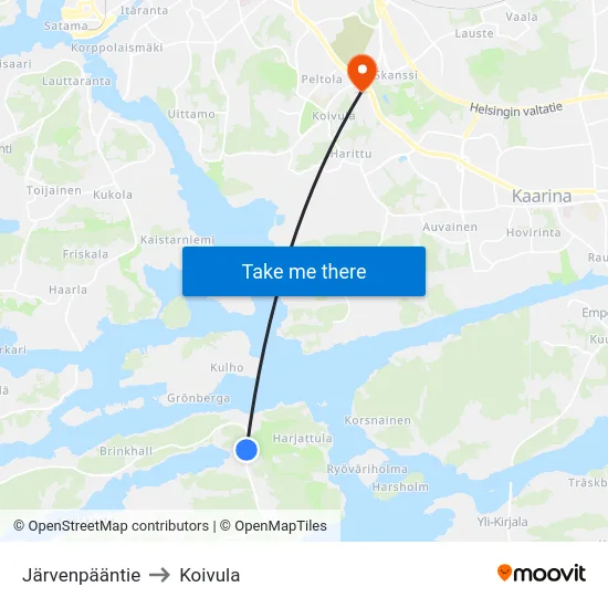 Järvenpääntie to Koivula map