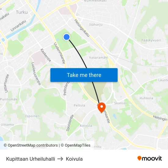 Kupittaan Urheiluhalli to Koivula map