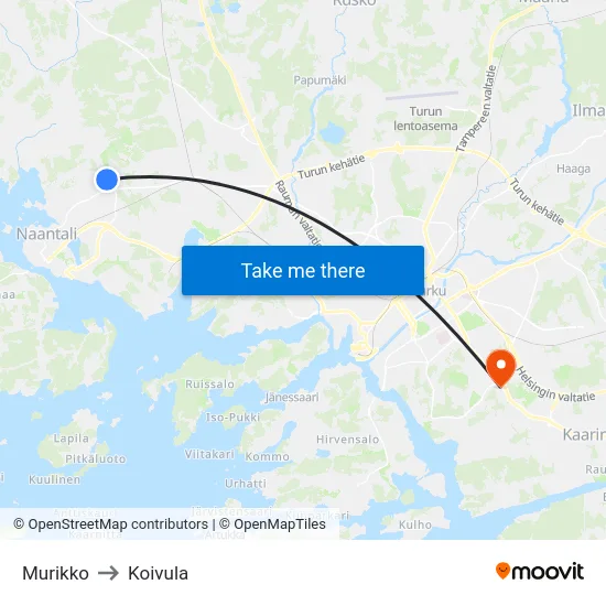 Murikko to Koivula map