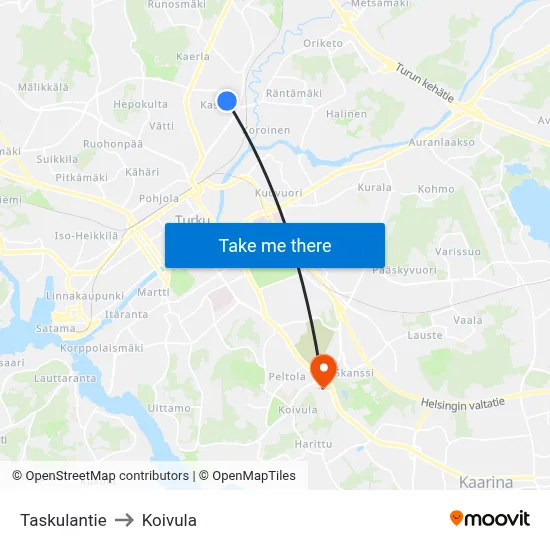 Taskulantie to Koivula map