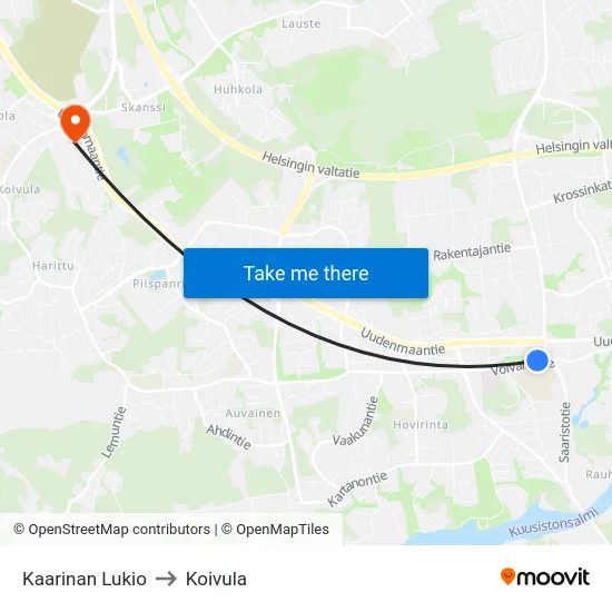 Kaarinan Lukio to Koivula map