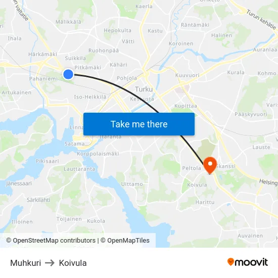 Muhkuri to Koivula map
