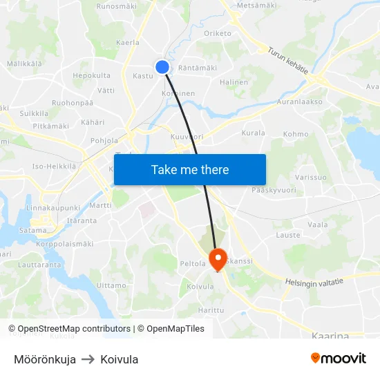 Möörönkuja to Koivula map
