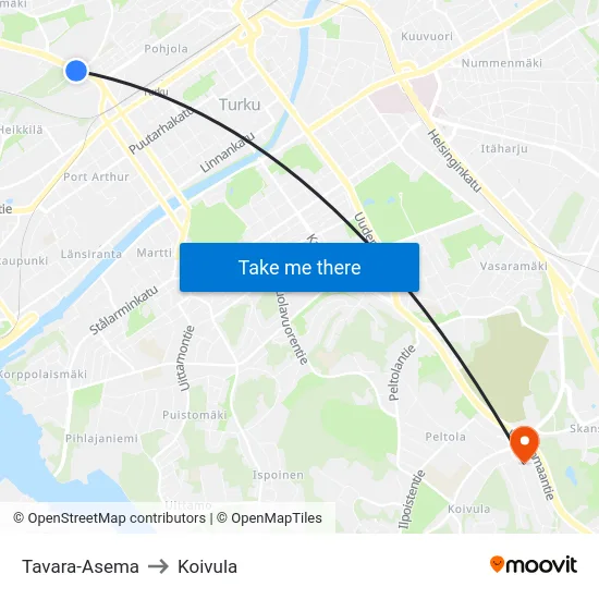 Tavara-Asema to Koivula map