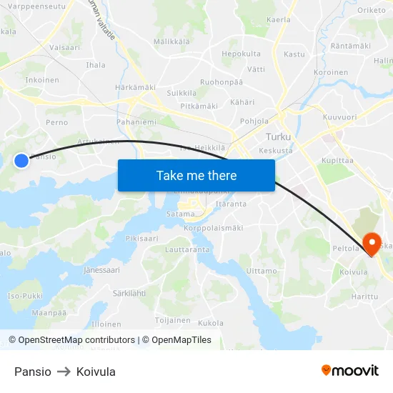 Pansio to Koivula map