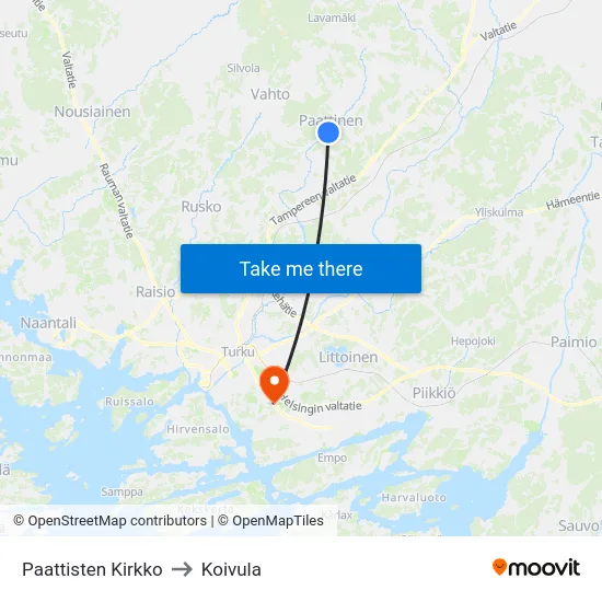 Paattisten Kirkko to Koivula map
