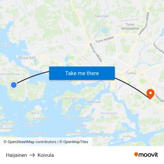 Haijainen to Koivula map