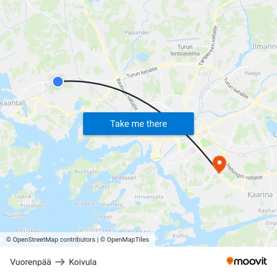 Vuorenpää to Koivula map