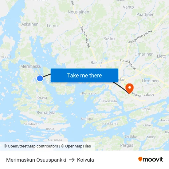 Merimaskun Osuuspankki to Koivula map