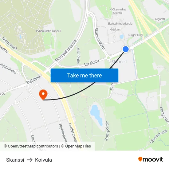 Skanssi to Koivula map