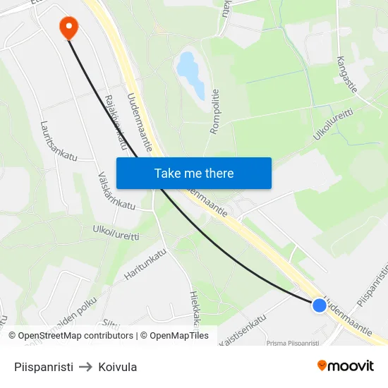 Piispanristi [Prisma] to Koivula map