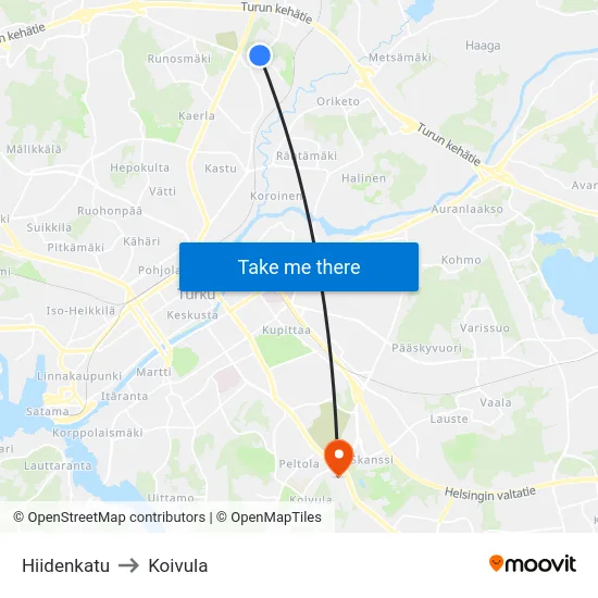 Hiidenkatu to Koivula map