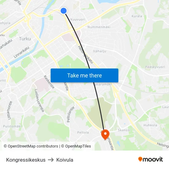 Kongressikeskus to Koivula map