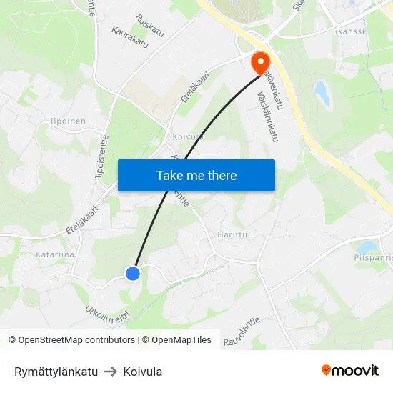 Rymättylänkatu to Koivula map