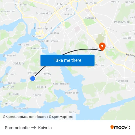 Sommelontie to Koivula map