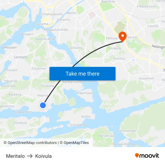 Meritalo to Koivula map