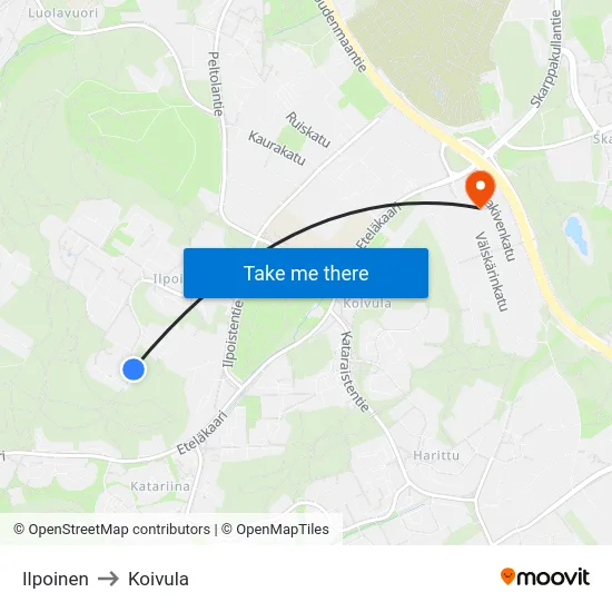 Ilpoinen to Koivula map