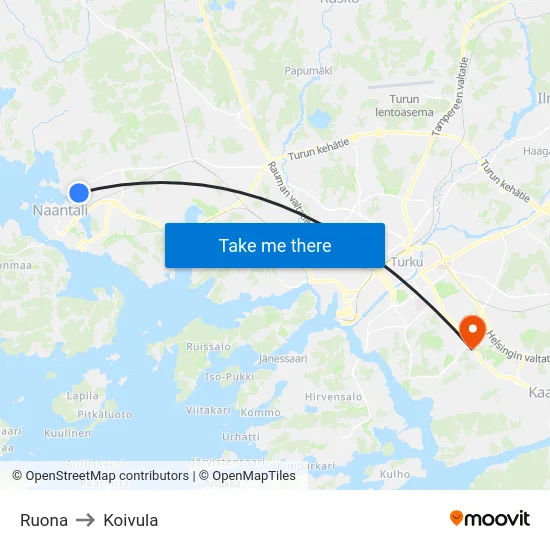 Ruona to Koivula map