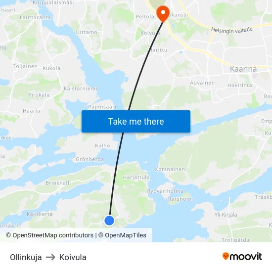 Ollinkuja to Koivula map