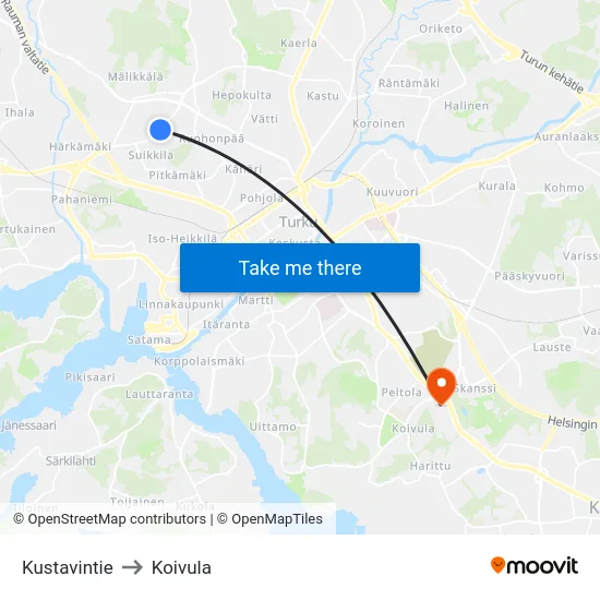 Kustavintie to Koivula map