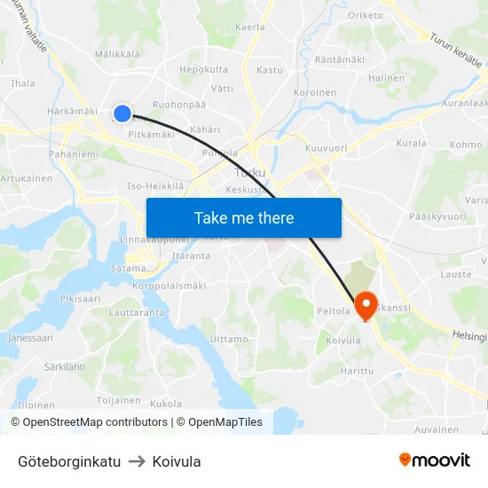 Göteborginkatu to Koivula map
