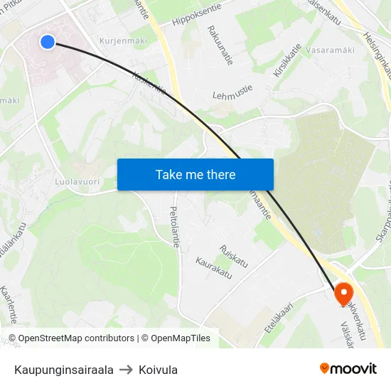 Kaupunginsairaala to Koivula map