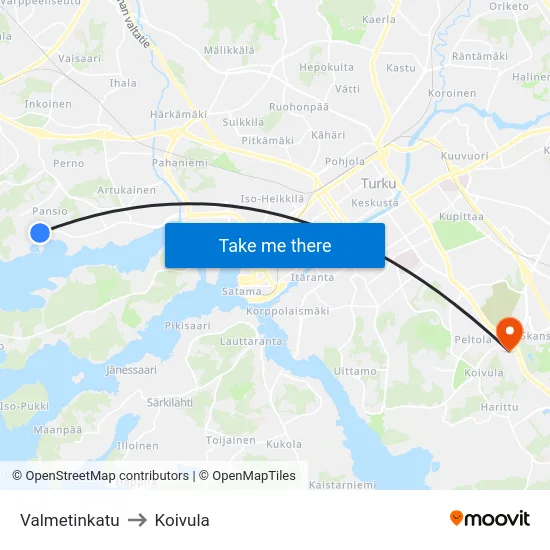 Valmetinkatu to Koivula map