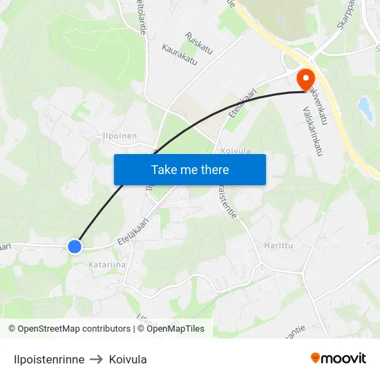 Ilpoistenrinne to Koivula map