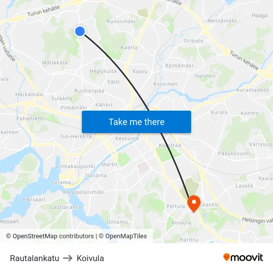 Rautalankatu to Koivula map