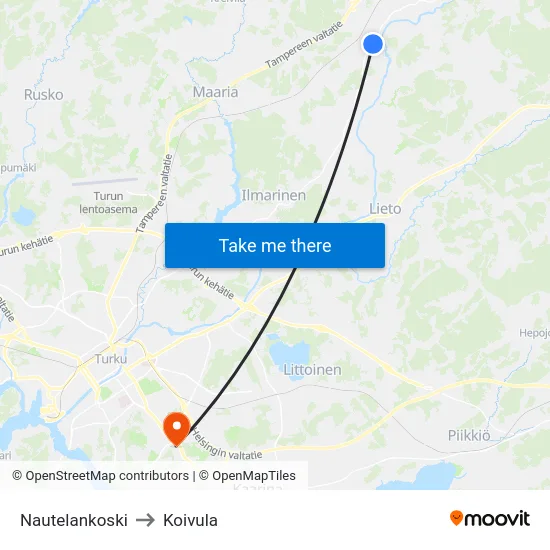 Nautelankoski to Koivula map