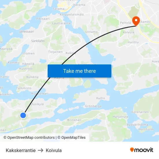 Kakskerrantie to Koivula map