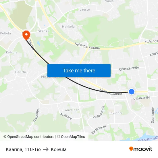 Kaarina, 110-Tie to Koivula map