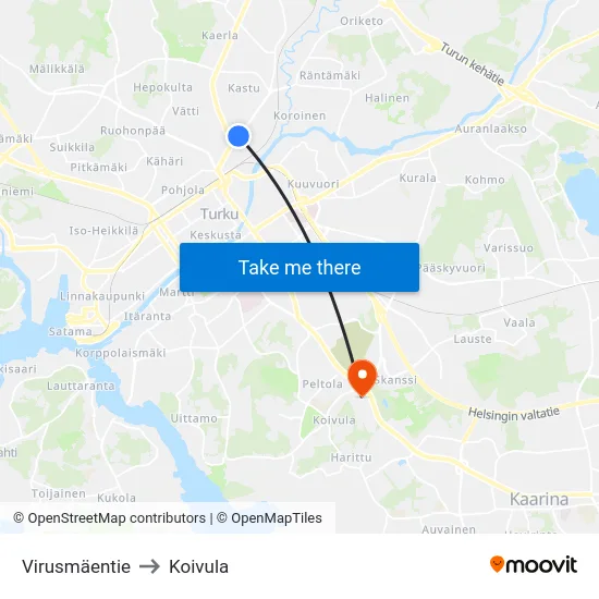 Virusmäentie to Koivula map