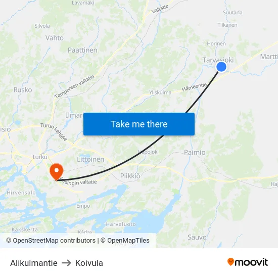 Alikulmantie to Koivula map