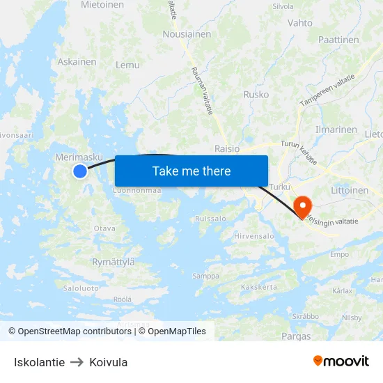 Iskolantie to Koivula map